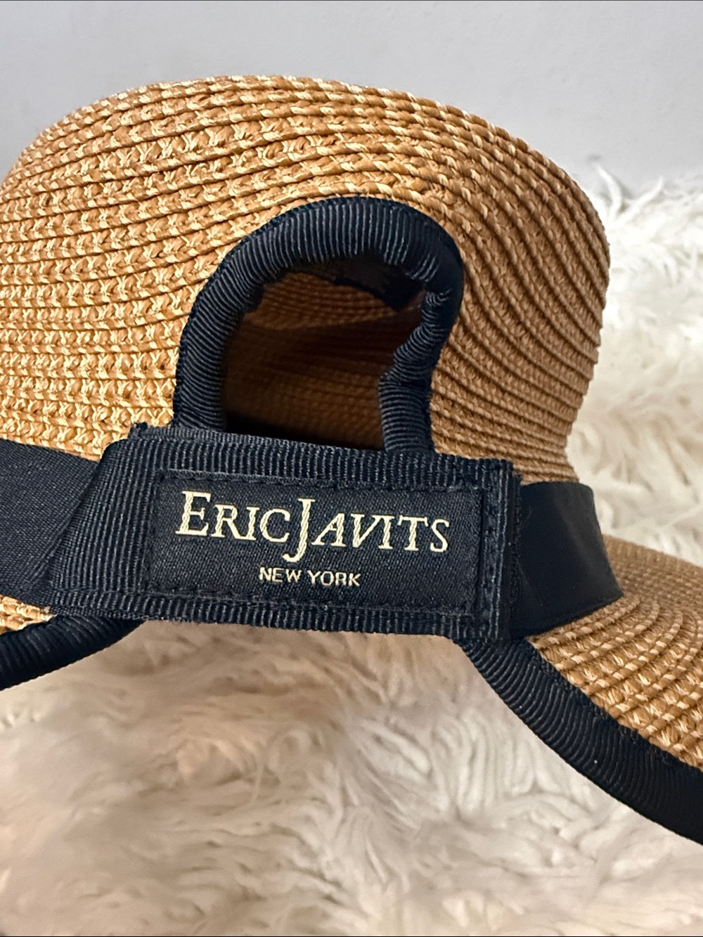 Eric Javits Sun Crest Pacable Hats Wide Brim Straw Sun Hat with Black Trim  OS - Picture 9 of 10
